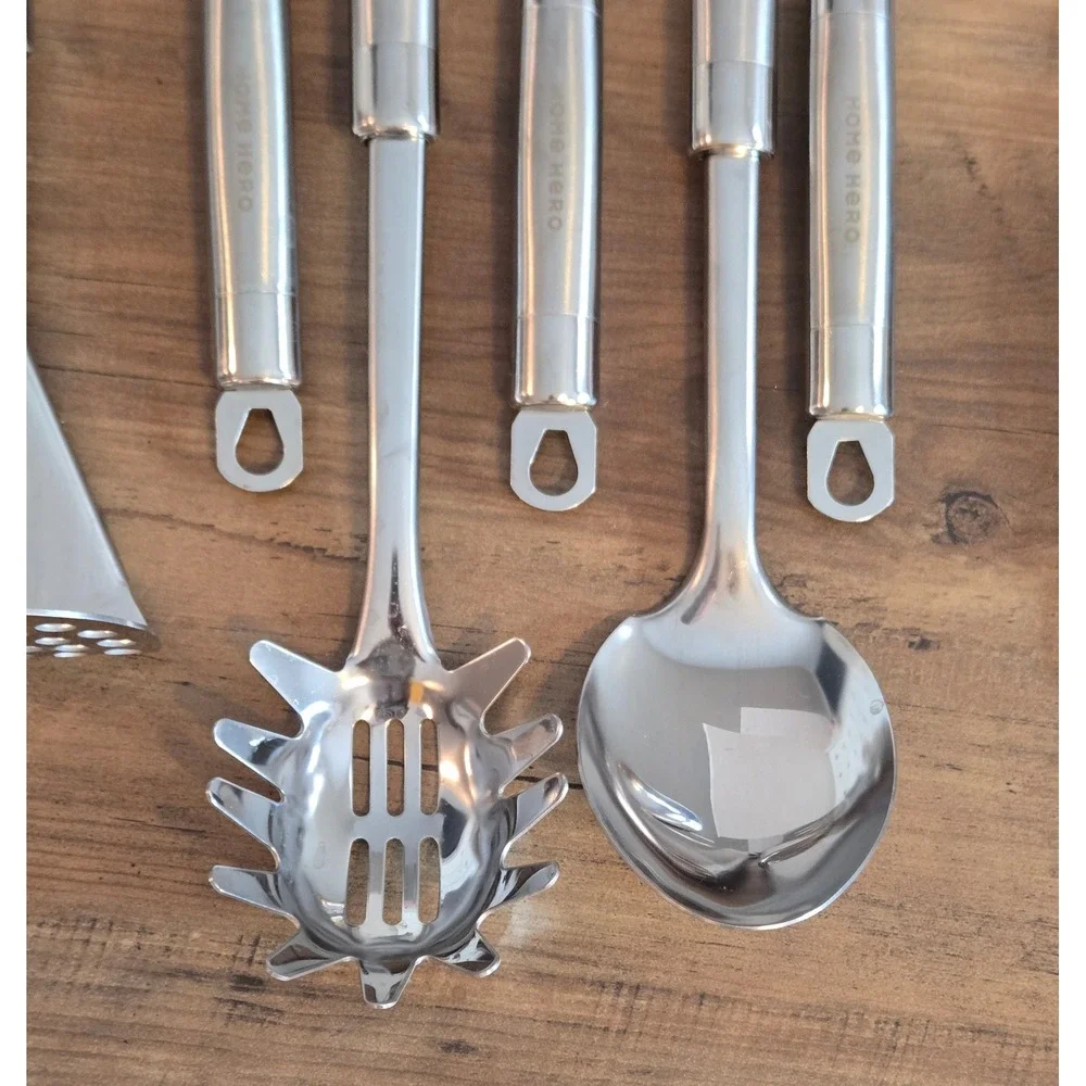 Home Hero 9 Piece Stainless Steel Kitchen Utensil Set Silver Cooking Tools